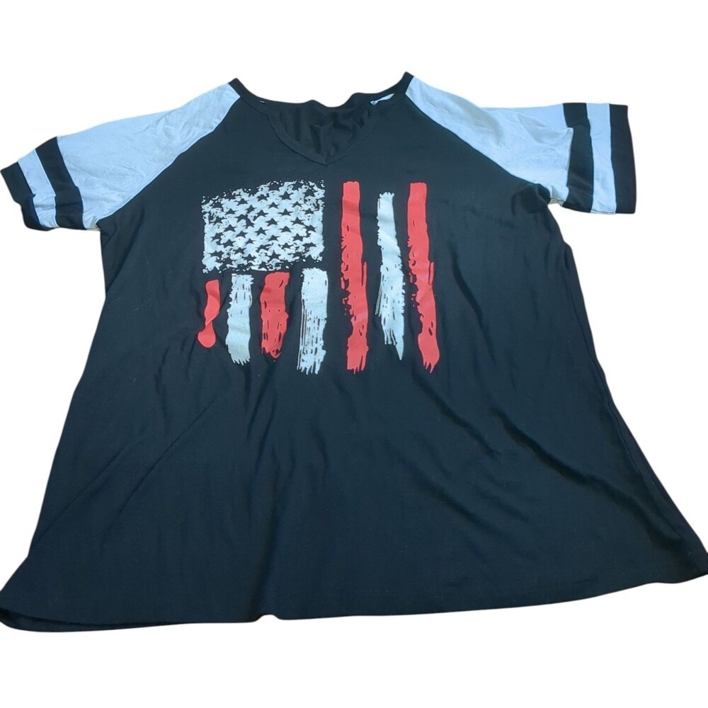 American Flag Shirt Women's V Neck Patriotic T-shirt  Size Lg